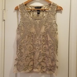 *SALE* INC Ivory Lace & Bead Top | Skin color Tank
